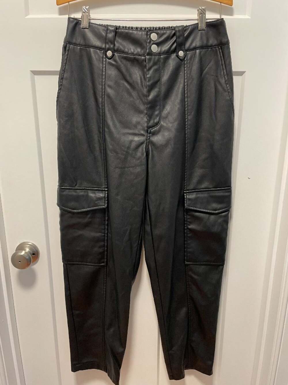 7 For All Mankind Vegan Faux Leather High Rise Cargo Lined Jogger Pants Black M